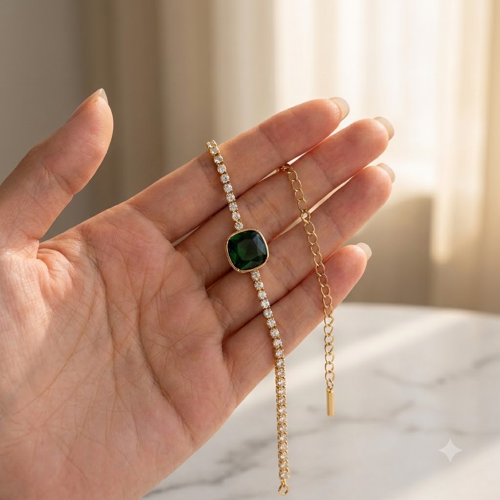 18k Gold Plated Classic Emerald Green Tennis Bracelet for Women Party & Everyday