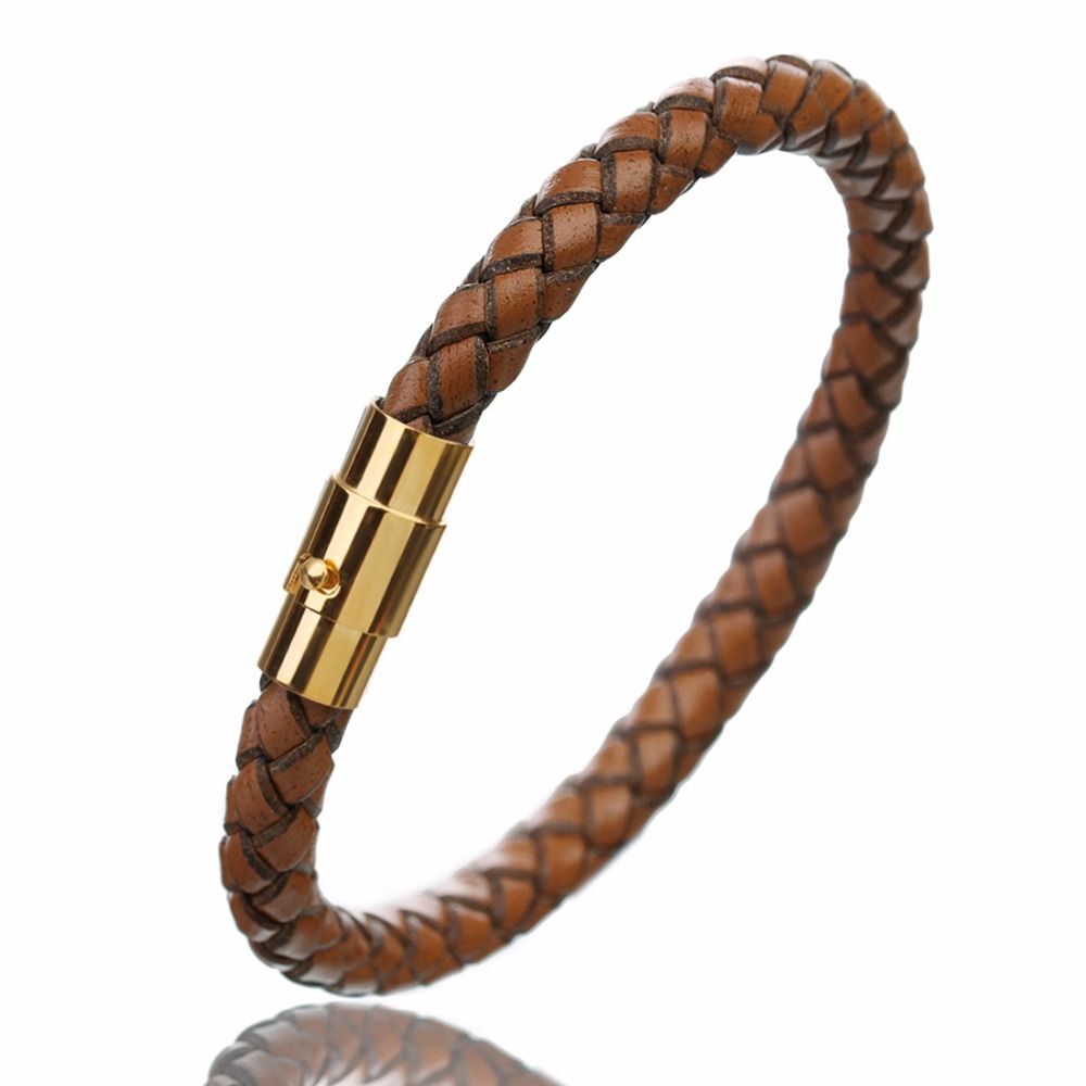 Men Braided Leather Bracelet Magnetic Clasp Bangle Male Handmade Bracelets 1Pc