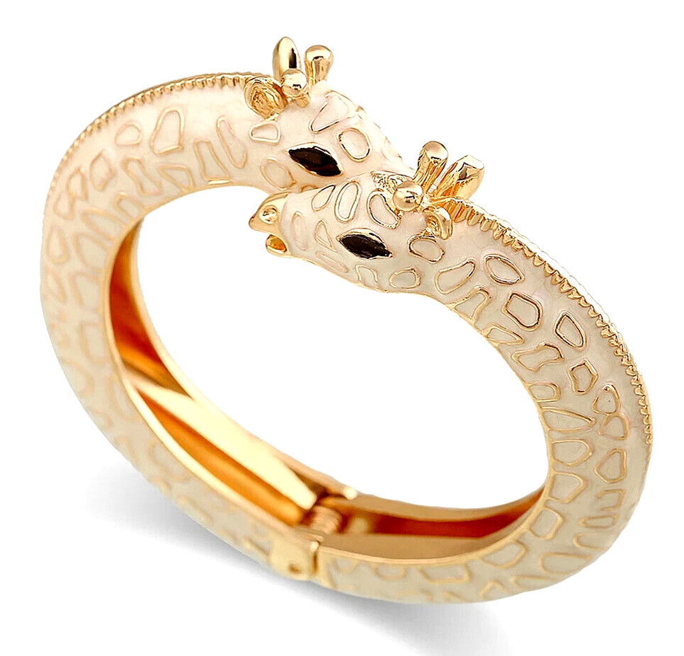 MANDI FASHION DESIGNER CREAM ENAMEL DOUBLE GIRAFFE HEAD BANGLE YGP 7 INCH & UP