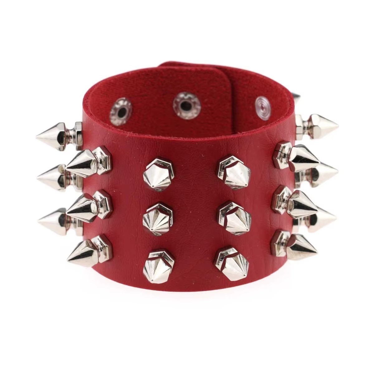 Unisex Black Metal Spike Studded Punk Rock Biker Wide Strap Leather Bracelet USA