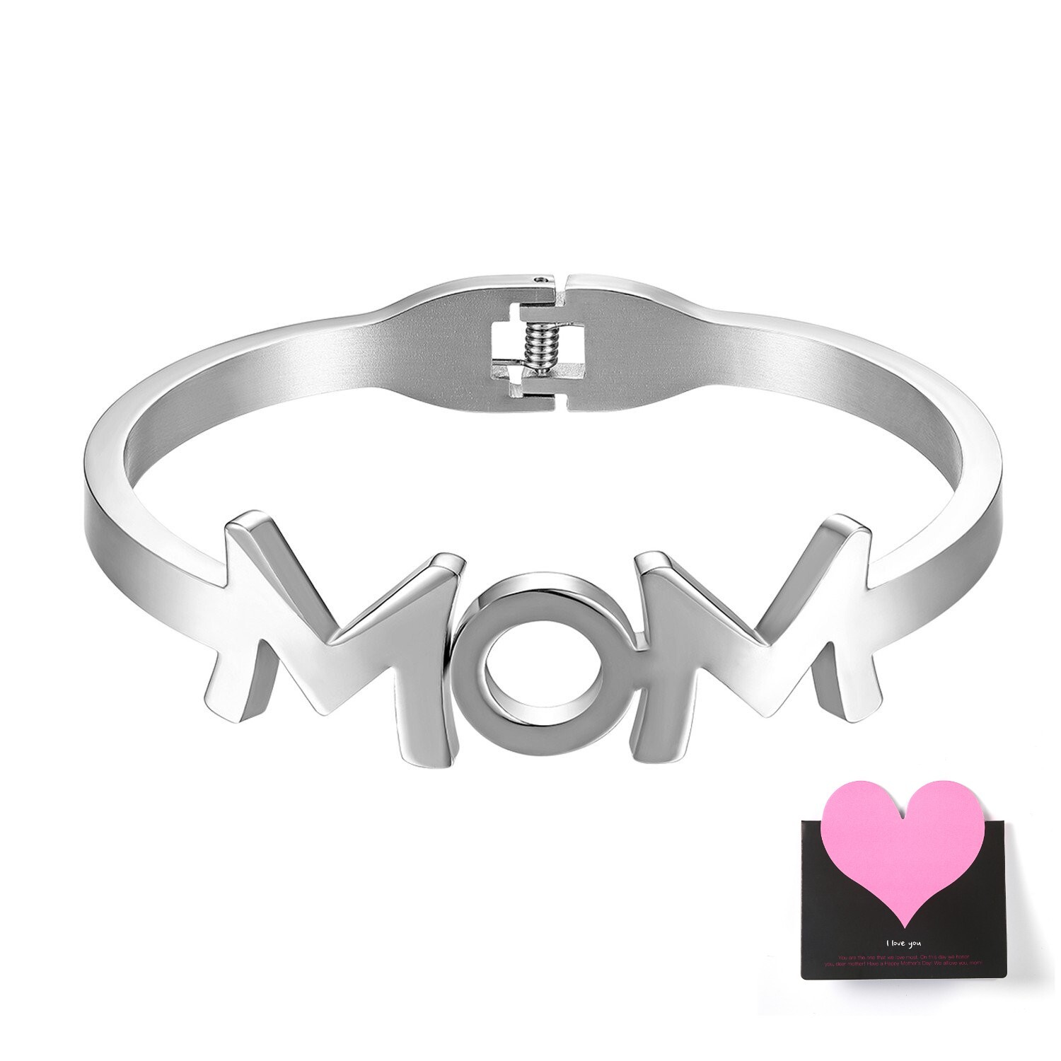 Charm MOM Stainless Steel Bracelet Bangle Cuff for Birthday Mother’s Day Gift