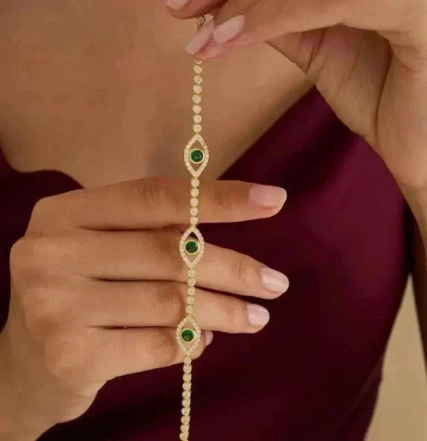 8Ct Round Cut Simulated Emerald Engagement Tennis Bracelet 14K White Gold Plated