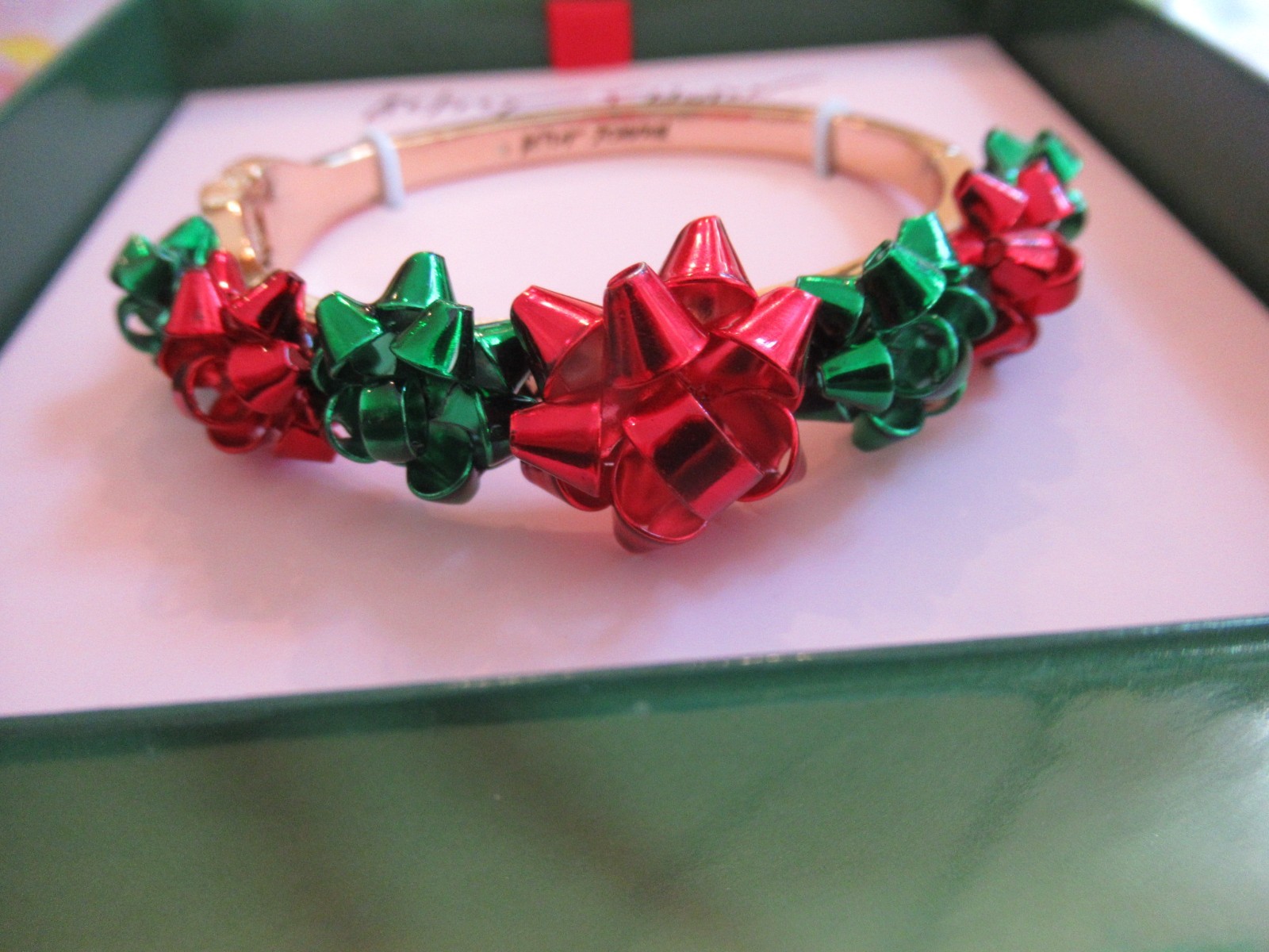 Betsey Johnson Authentic Hinged Bracelet Red And Green Bows NIB