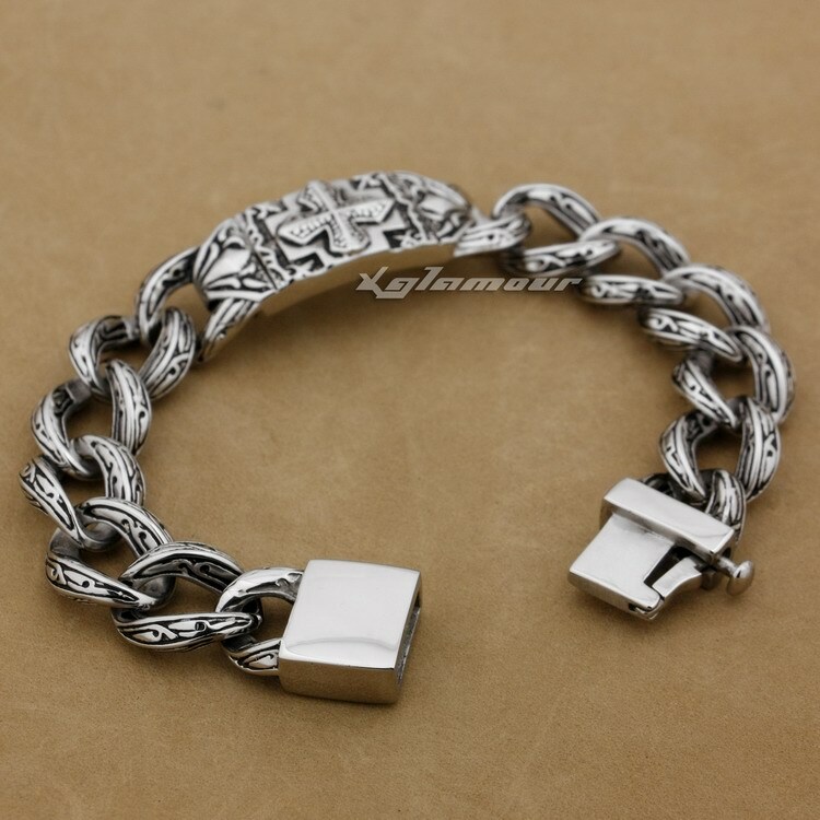 Stainless Steel Bracelet Biker Punk Cross Link Chain Jewelry 5C016D