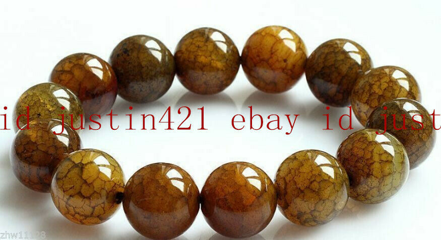 6/8/10/12MM Natural Yellow Dragon Veins Agate Gemstone Round Beads Bracelet 7.5″