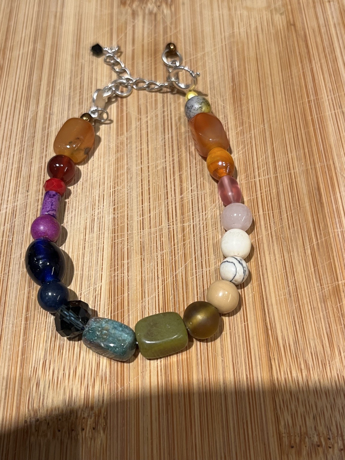 Multicoloured Natural Gemstone Bracelet 19 stones Boho Eclectic handmade