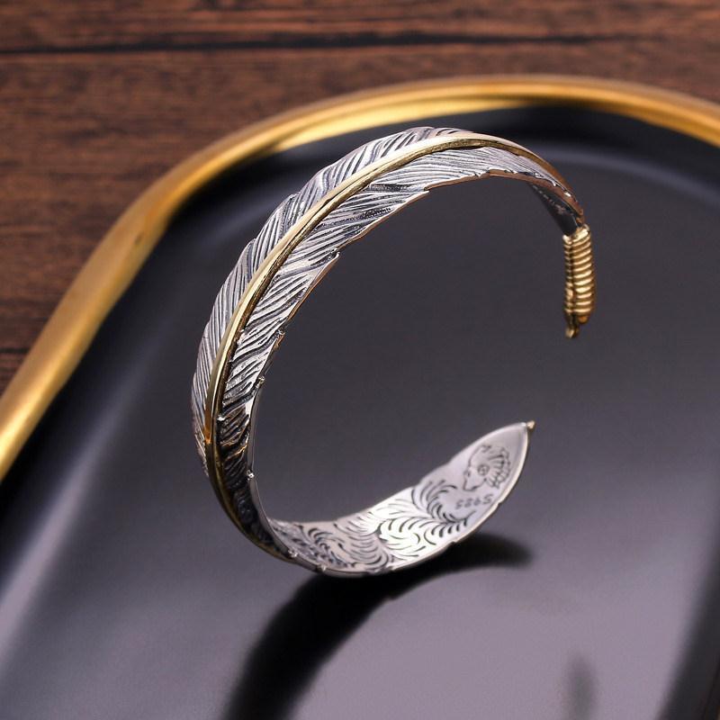 Retro Men’s Silver Feather Adjustable Bangle Cuff Bracelet Fashion Jewelry Gift