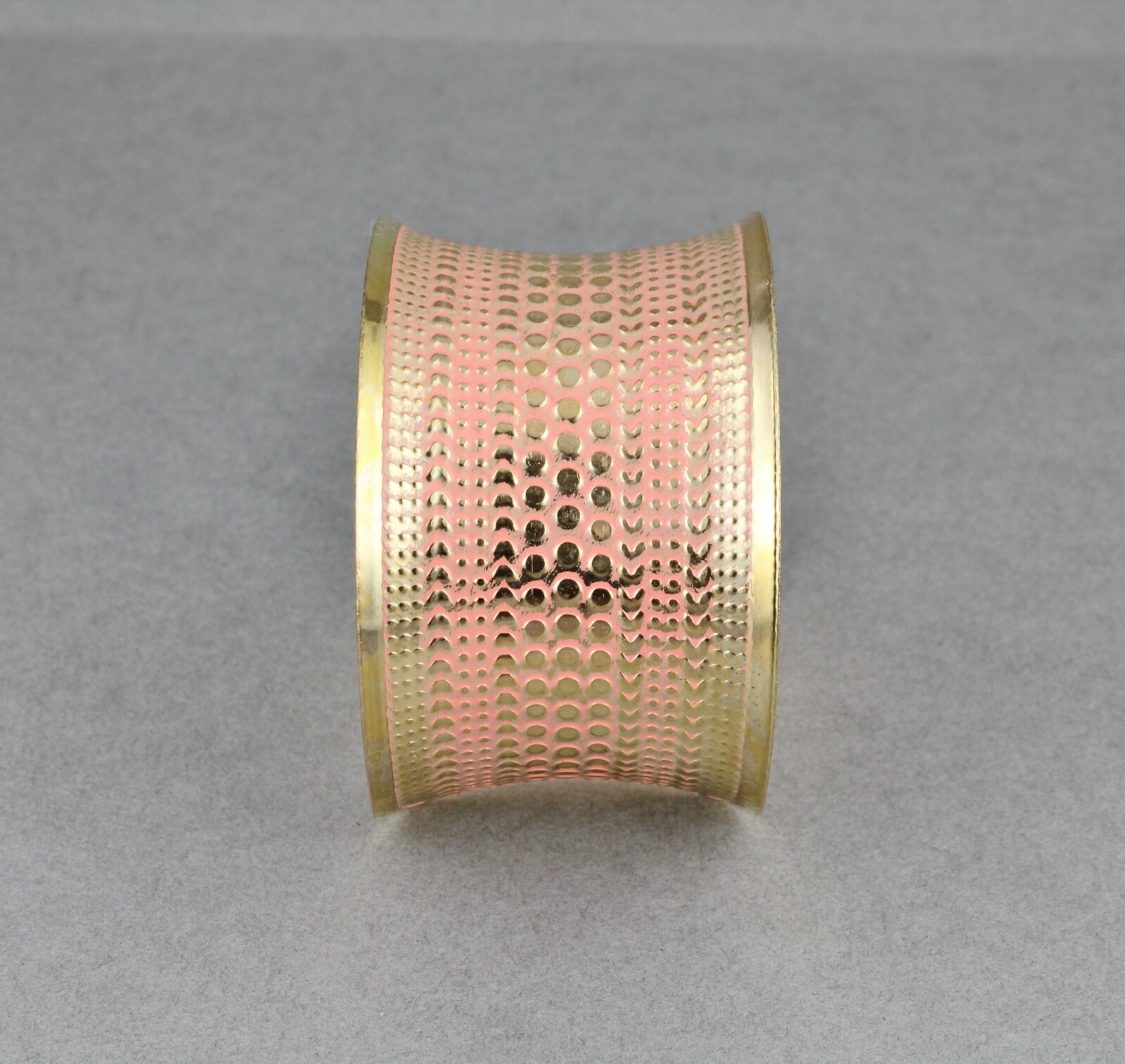 Pink Gold tone metal bangle cuff 1 5/8″ wide bracelet textured dots pattern