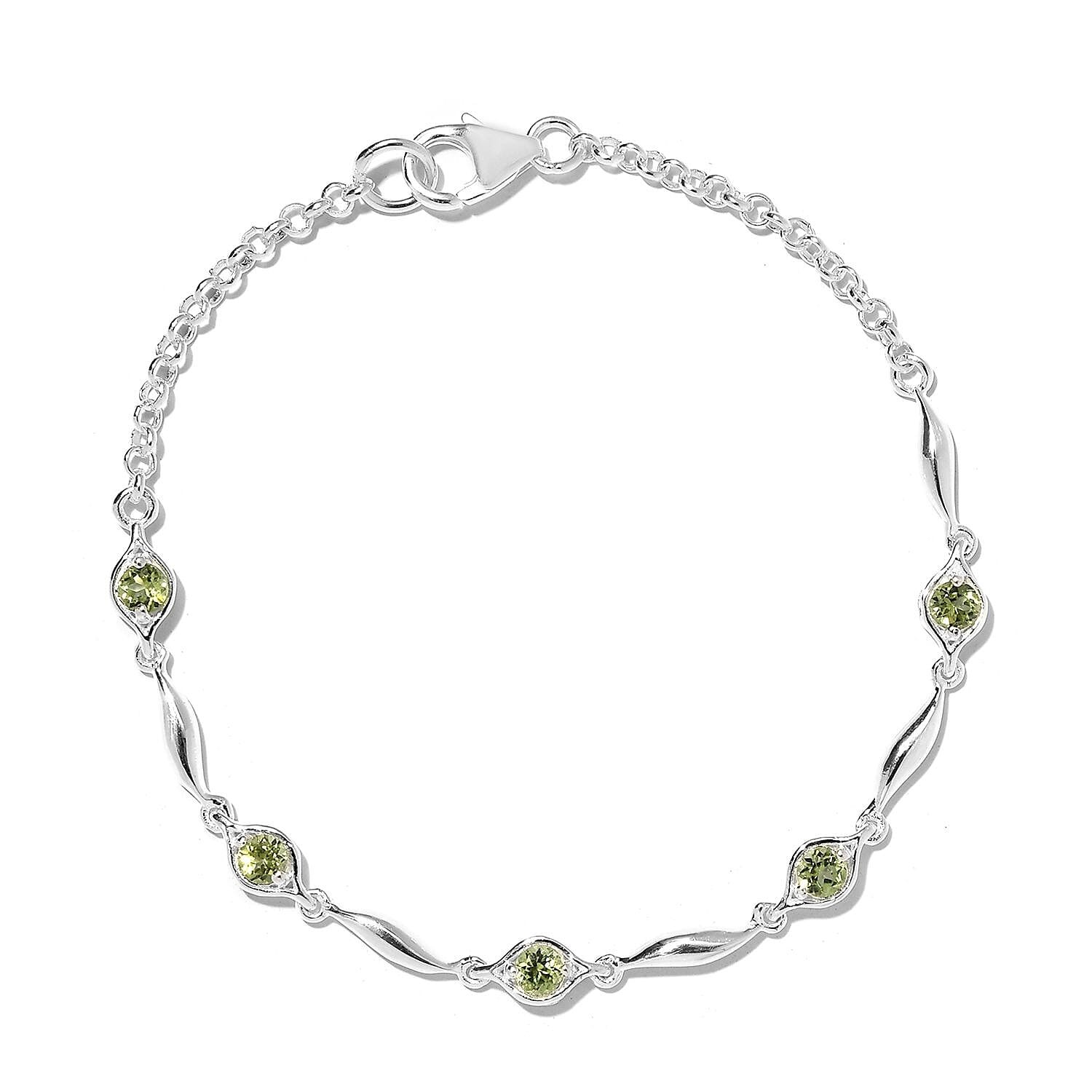 Peridot 1.00 ctw Station Bracelet in Sterling Silver 7.25 In