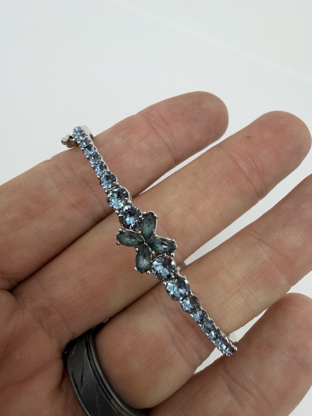 Authentic Givenchy Butterfly Main Stone Silver Tone Blue Crystal Clasp Bracelet
