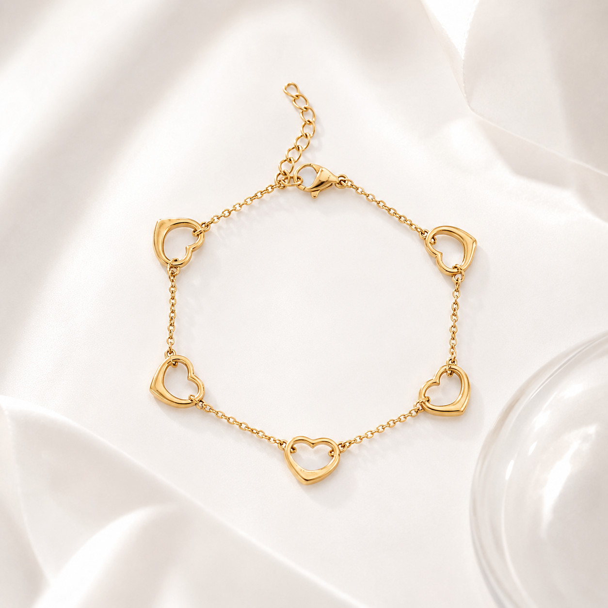 Heart Station Bracelet 18K Gold Plated Dainty Chain Womens Jewelry