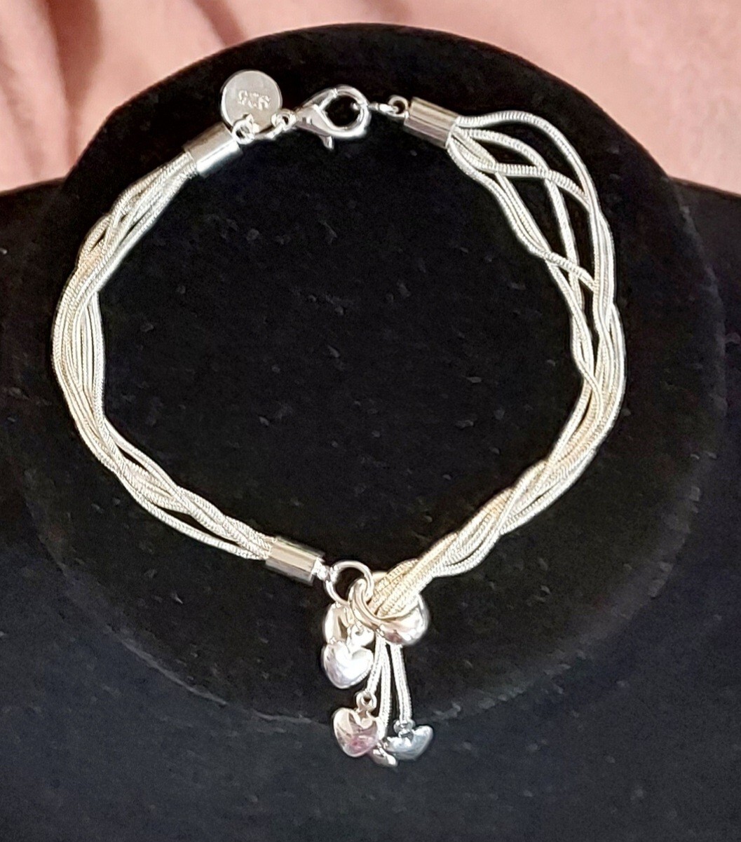 Valentine’s Day Silver Plated Multi Chain Hearts Bracelet – 7″ Mother’s Day Gift