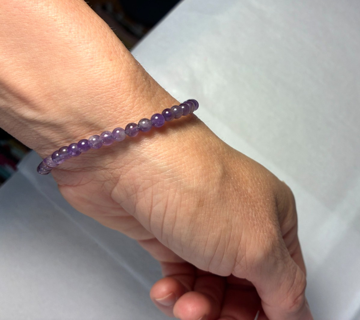 Natural Amethyst Gemstone Stretch Bracelet 4mm Round Bead Purple Crystal