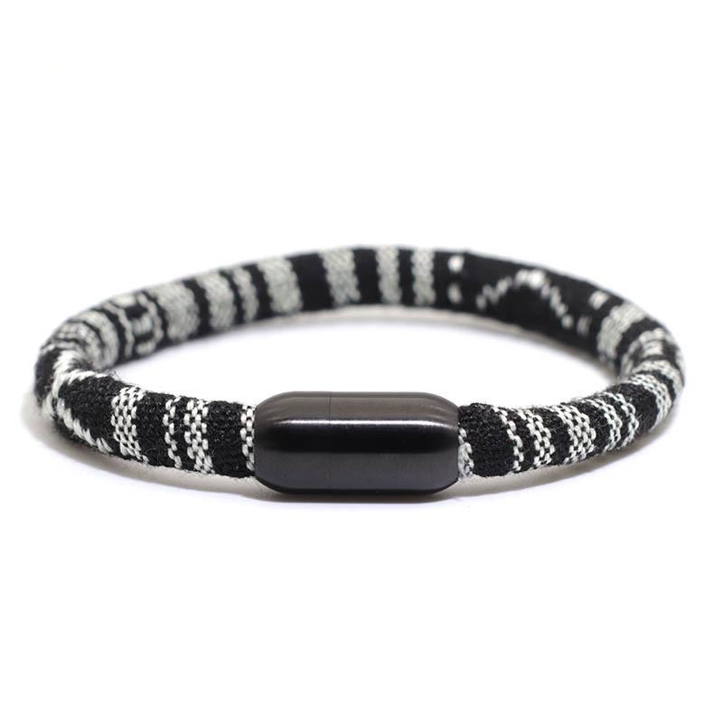 6mm Boho Rope Bracelet for Men and Women Black Stainless Steel Magnetic Clasp