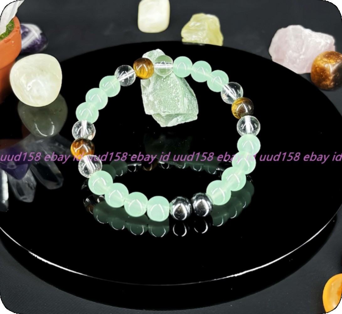 Natural 8mm Light Green Jade Yellow Tiger Eye Gems Round Beads Bracelet 7.5in