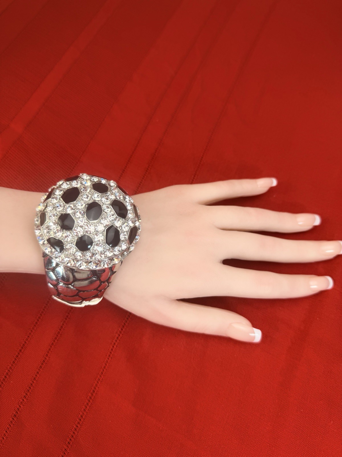 Chico’s Statement Silver Rhinestone Dome Soccer Style Cuff Bracelet.