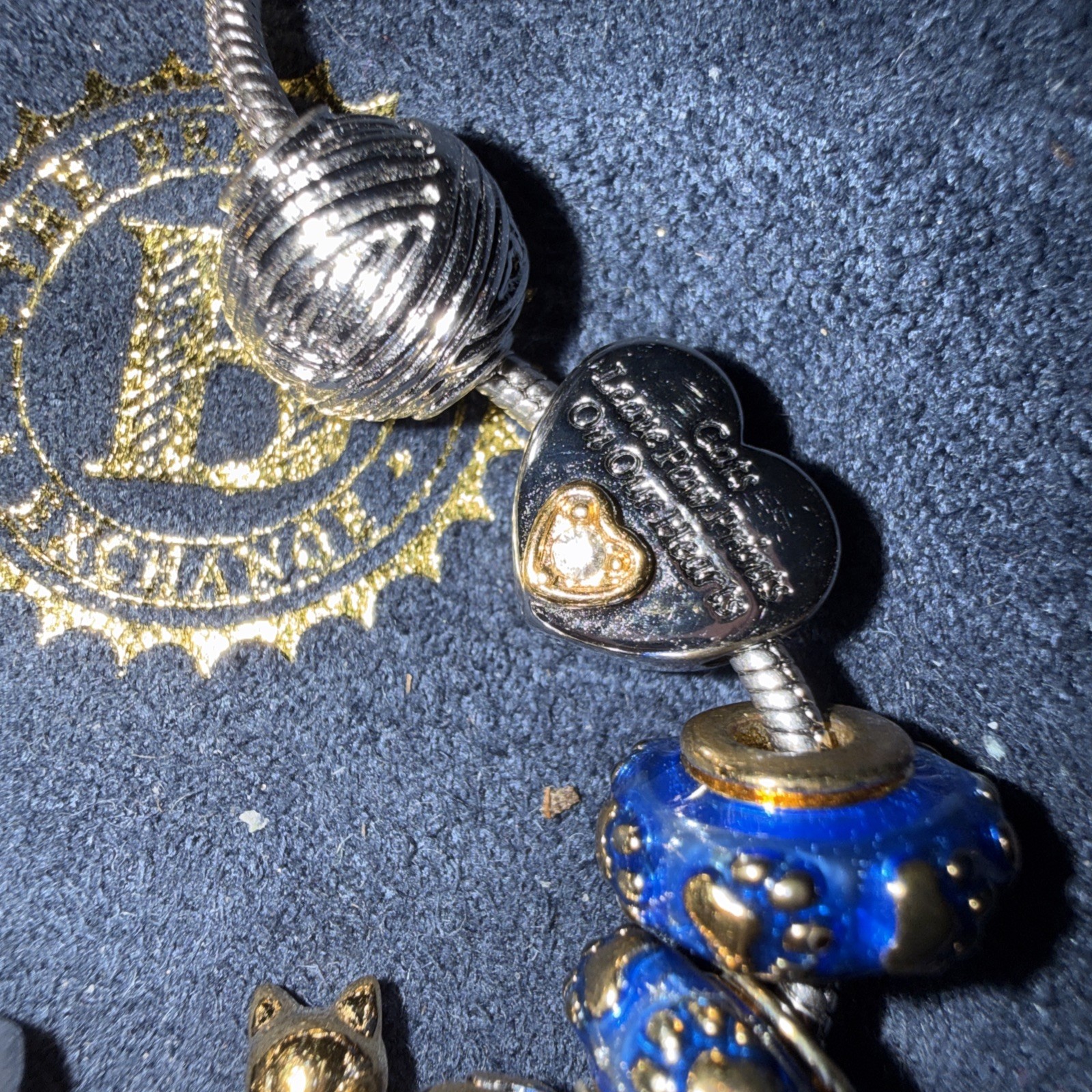 Bradford Exchange Cat Theme Charm Bracelet Gold/Silver Tone & Blue Purr Love