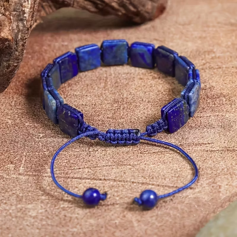 Natural Lapis Lazuli Men’s Bracelet Square Beads Healing Crystal Jewelry
