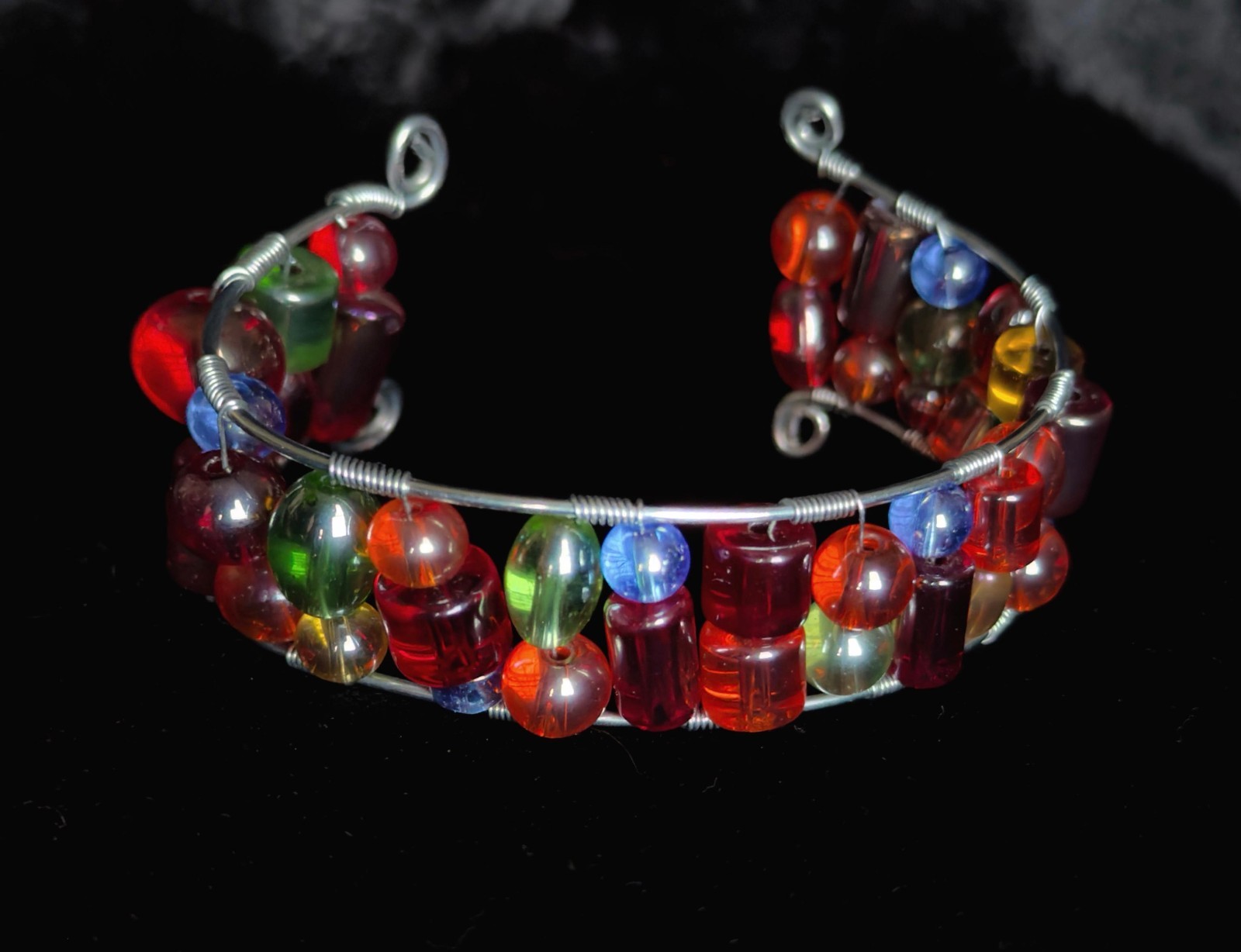 Handmade multicolor Glass Bead Wire Cuff Bracelet Nickel-Free