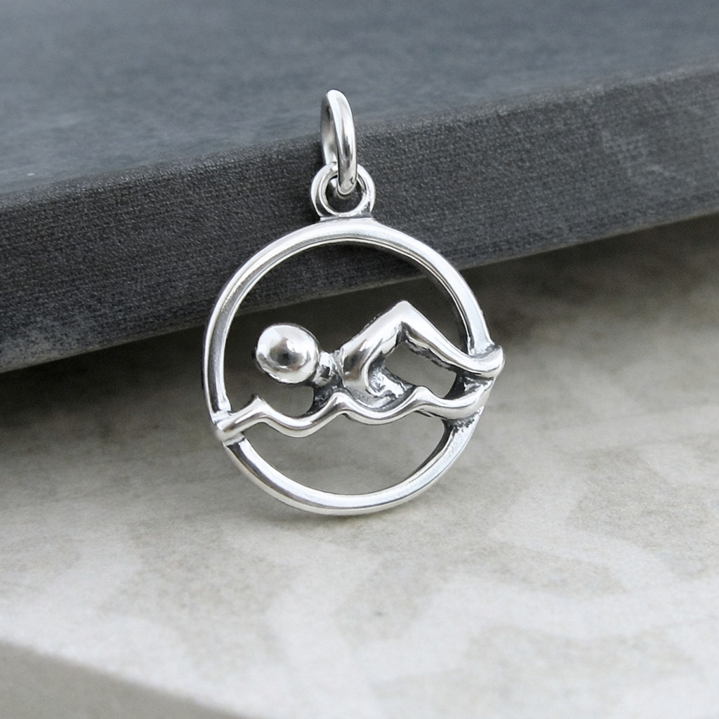 925 Sterling Silver Swimmer Charm – Swimming Pendant – Swim Team Gift Jewelry