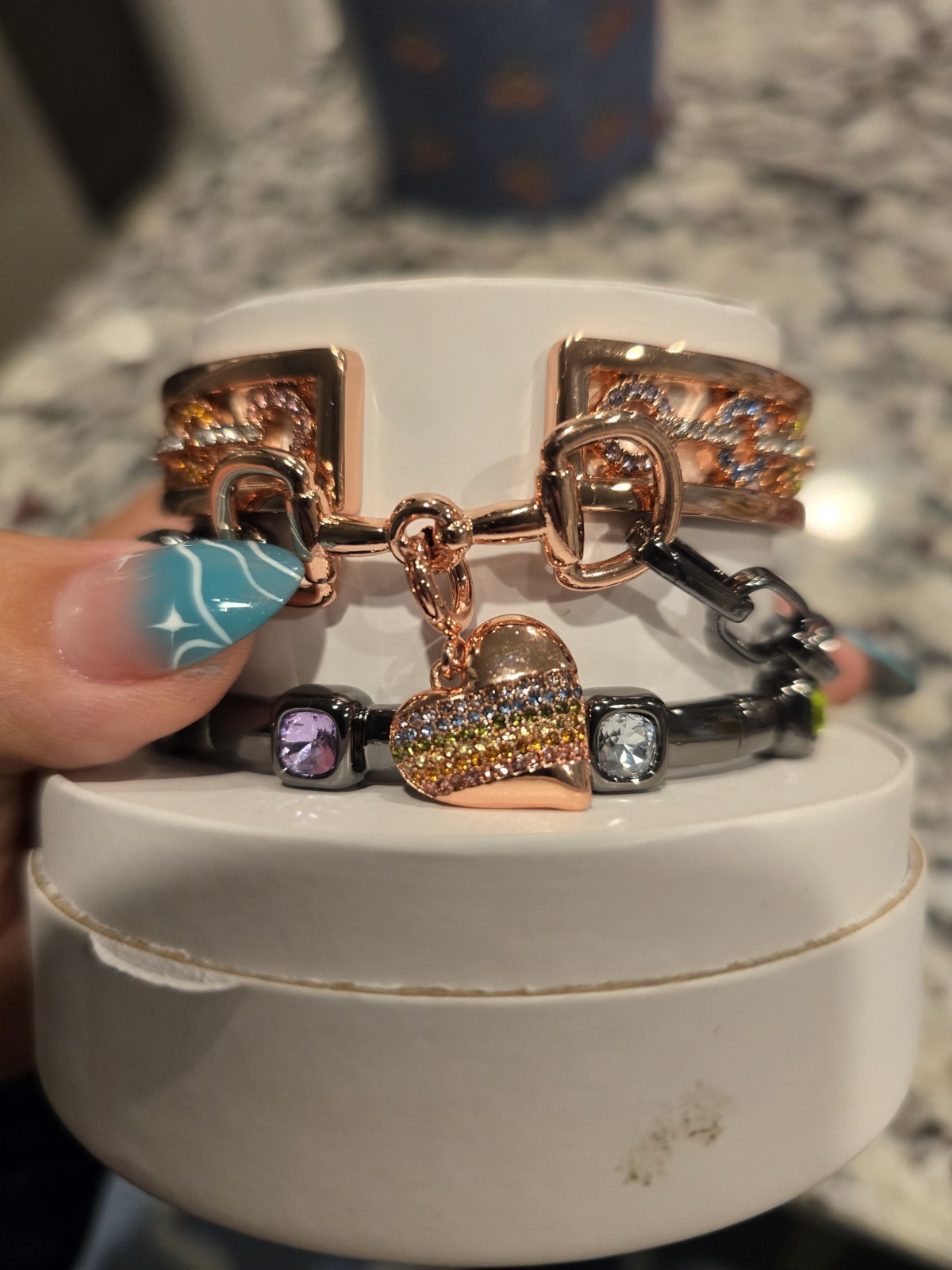 BP Rose Gold Plated And Hematite W/ Removable Charms Lab-Created Stones ST37928