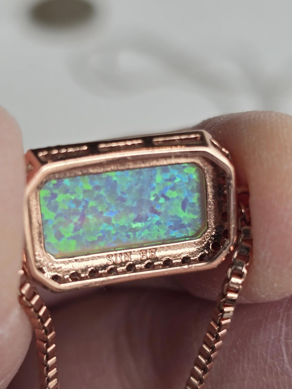 Bracelet Rosegold Plated Slide Lab Created Opal & CZs Signed SUN BR