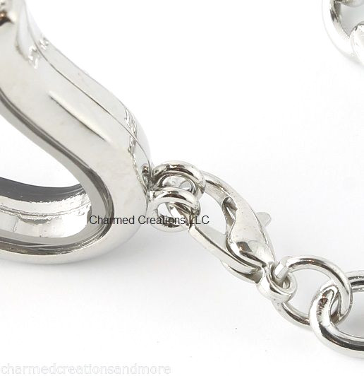 Floating Charm Locket Bracelet Black SECURITY CLASP Crystal 25mm Gunmetal Round