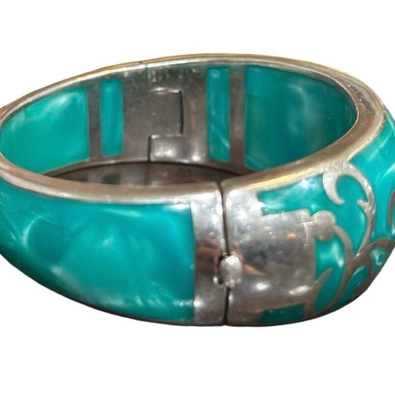 ANDREW HAMILTON CRAWFORD 925 Silver Teal Cuff Botanical Vine Modernist Bracelet