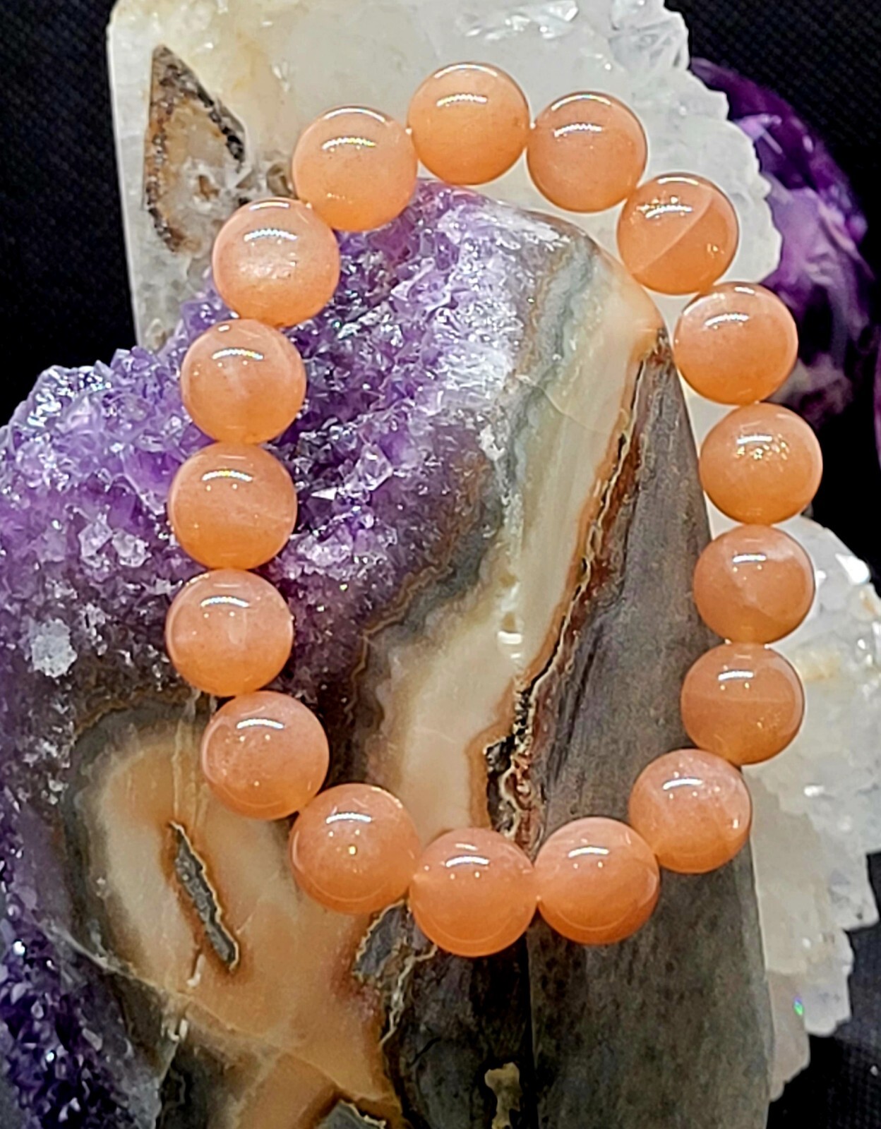 Peach Moonstone Natural Crystal Bracelet 12mm