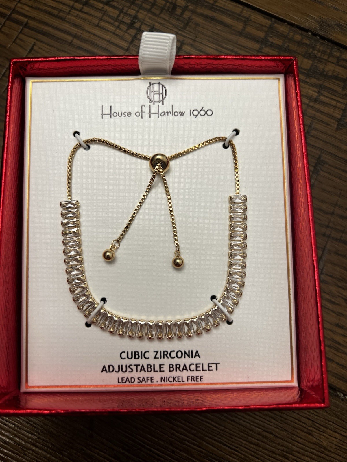 House of Harlow 1960 Gold Crystal Adjustable Bracelet Lead and Nickel Free New