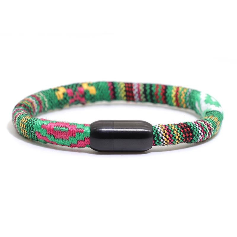 6mm Boho Rope Bracelet for Men and Women Black Stainless Steel Magnetic Clasp