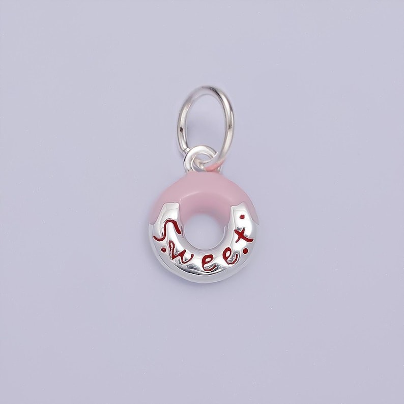 Sterling Silver Pastel Pink Enamel Donut Sweet Treat Charm DIY