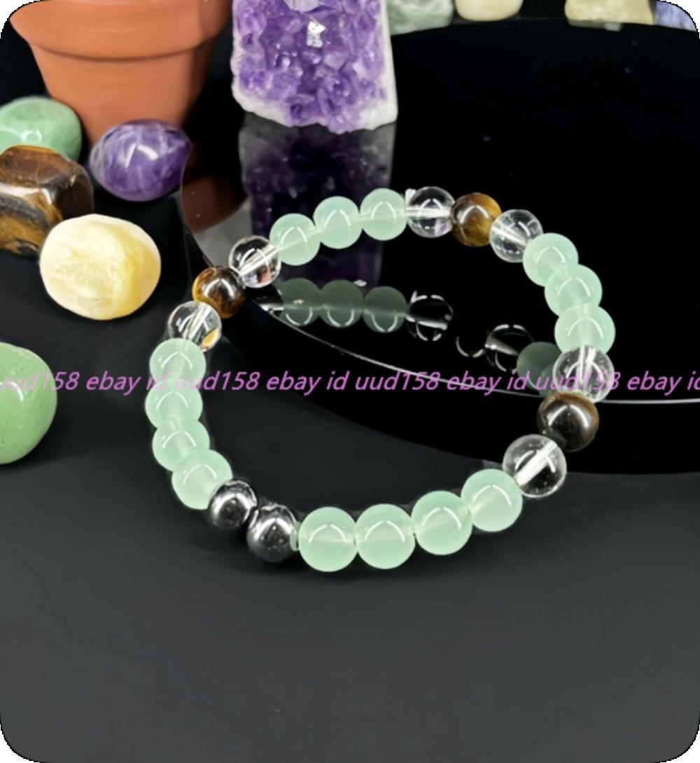 Natural 8mm Light Green Jade Yellow Tiger Eye Gems Round Beads Bracelet 7.5in