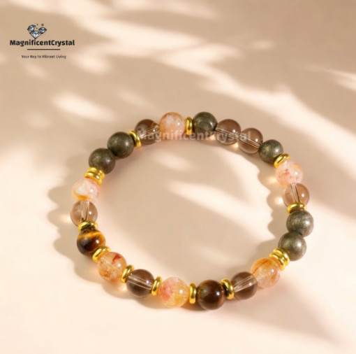 Abundance Bracelet Citrine Tiger Eye Smoky Quartz Pyrite Wealth Attraction