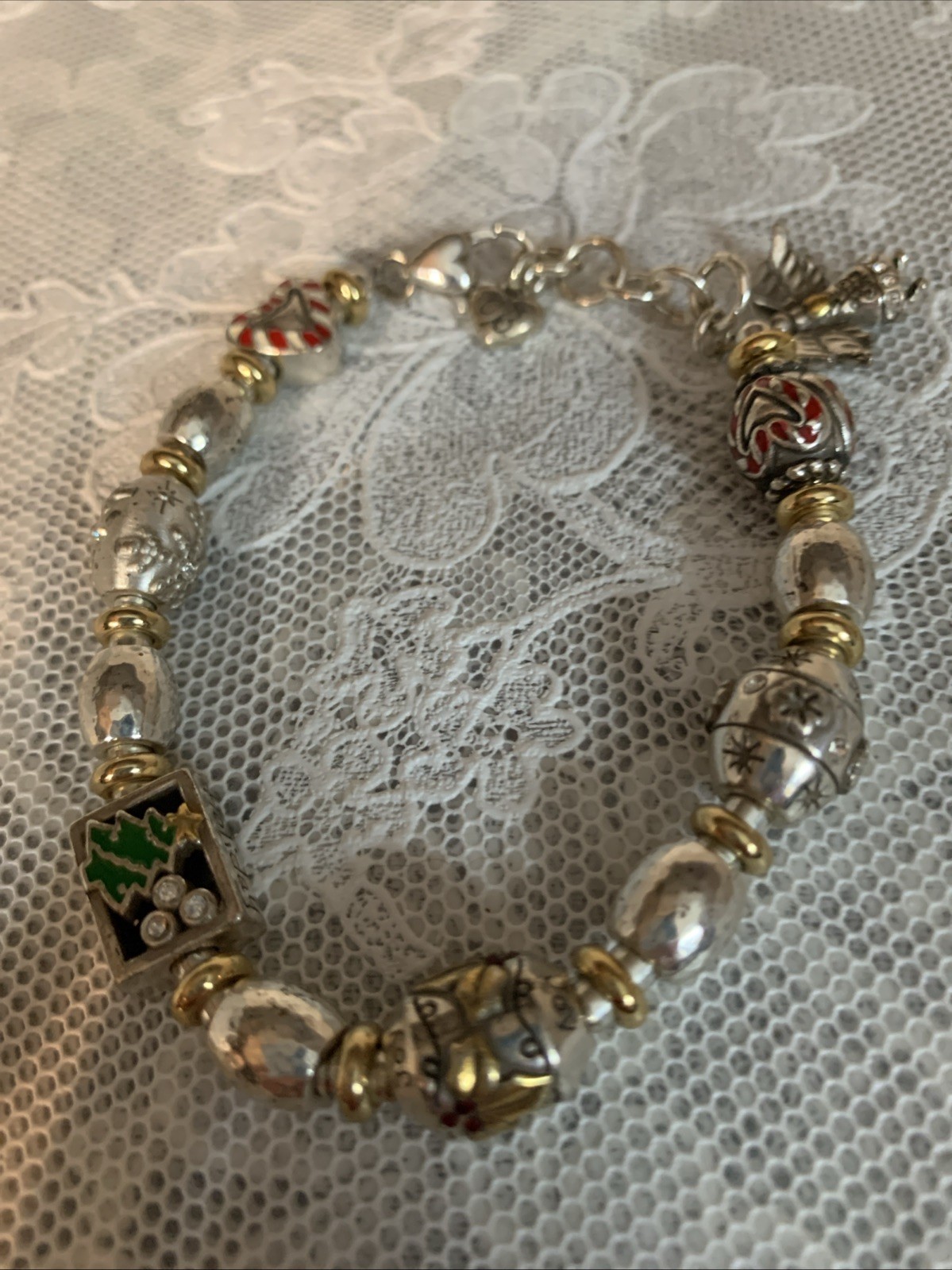 Brighton Christmas Tradition Charm Bracelet Silver Plated Hand Enamel Details 8”