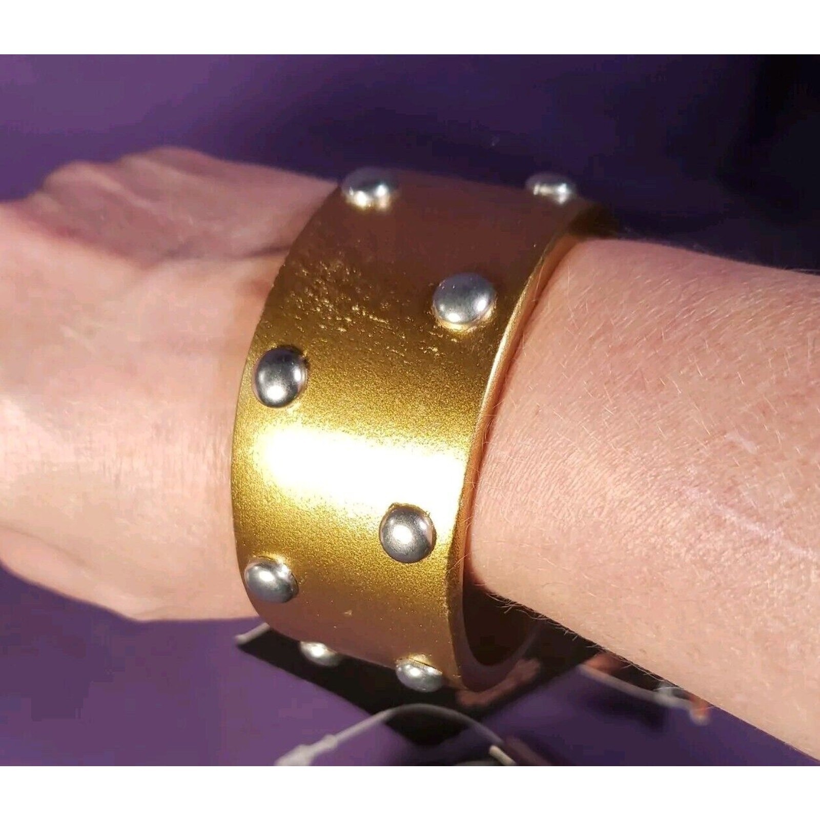 Claire’s Chunky Large Wide Wooden Bracelet In Matte Gold Tone, with tags