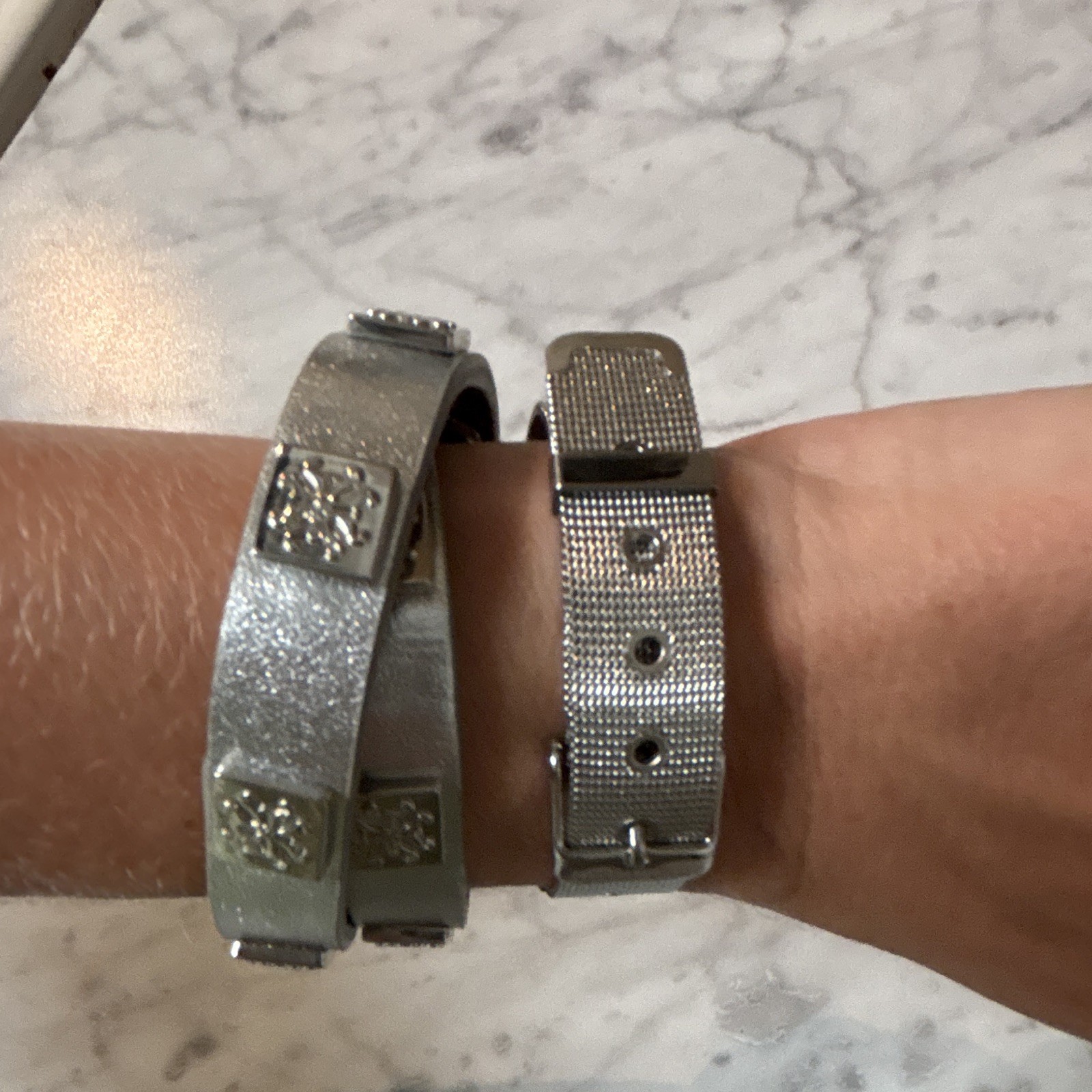 Rustic Cuff Silver Mesh Wrap Cuff Bracelet Buckle And Leather Studded Wrap Set