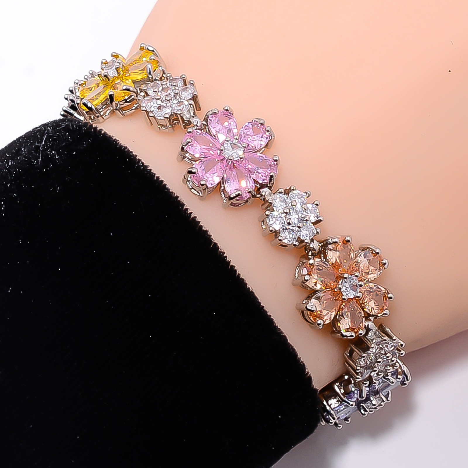 Multi Sapphire -Simulated, CZ 925 Sterling Silver Adjustable Bracelet 7-8″ B641