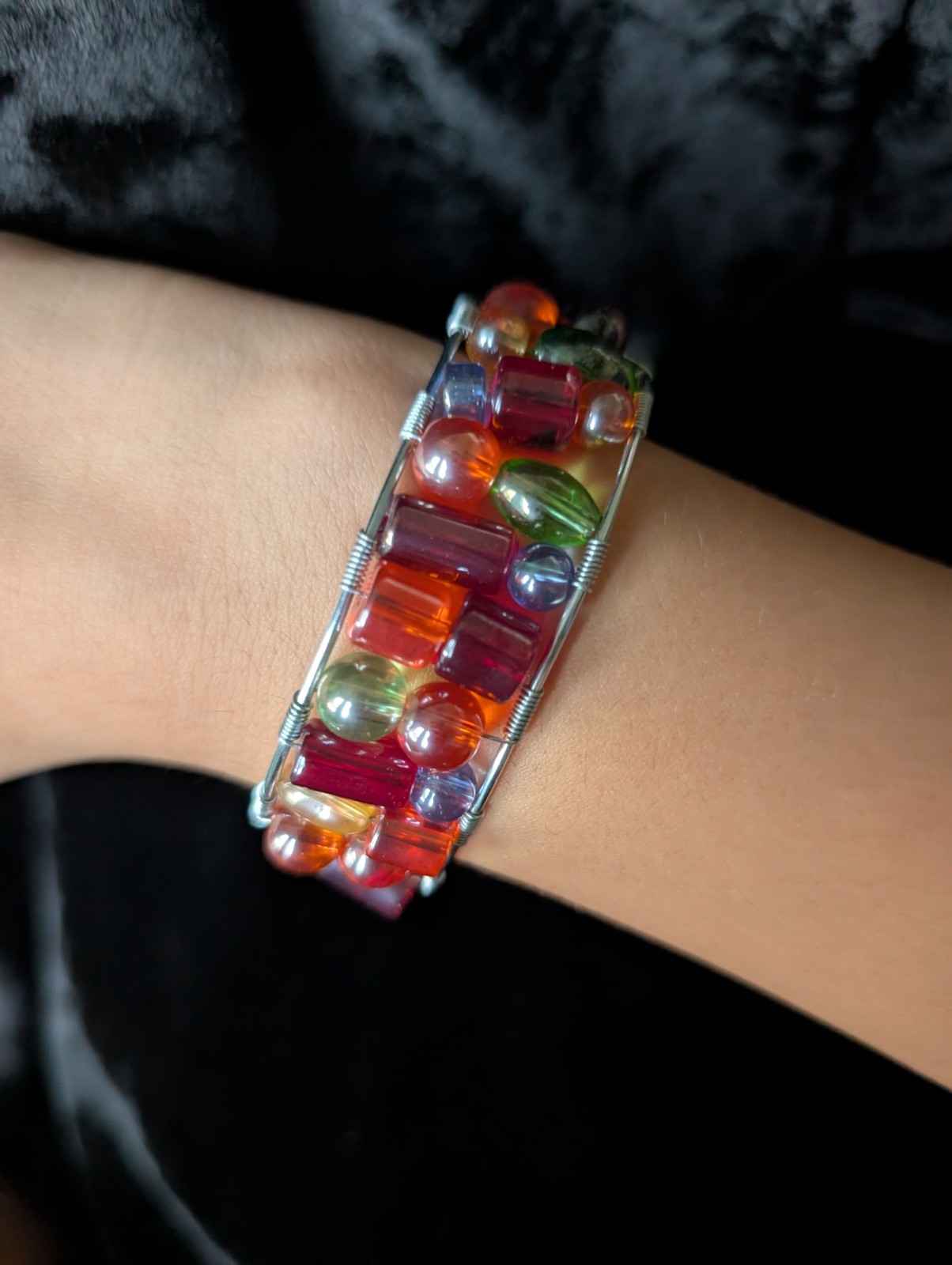 Handmade multicolor Glass Bead Wire Cuff Bracelet Nickel-Free