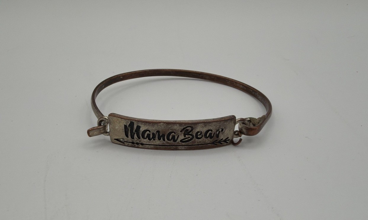 Mama Bear Engraved Bangle Bracelet Copper Tone Adjustable Minimalist