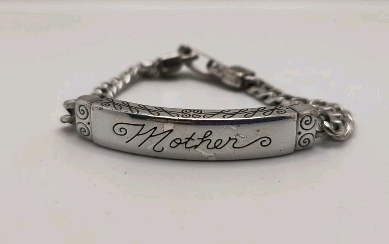 Brighton Women’s ID Bracelet Silver Plated Etched Mother Engraved Bar Link 7.5”