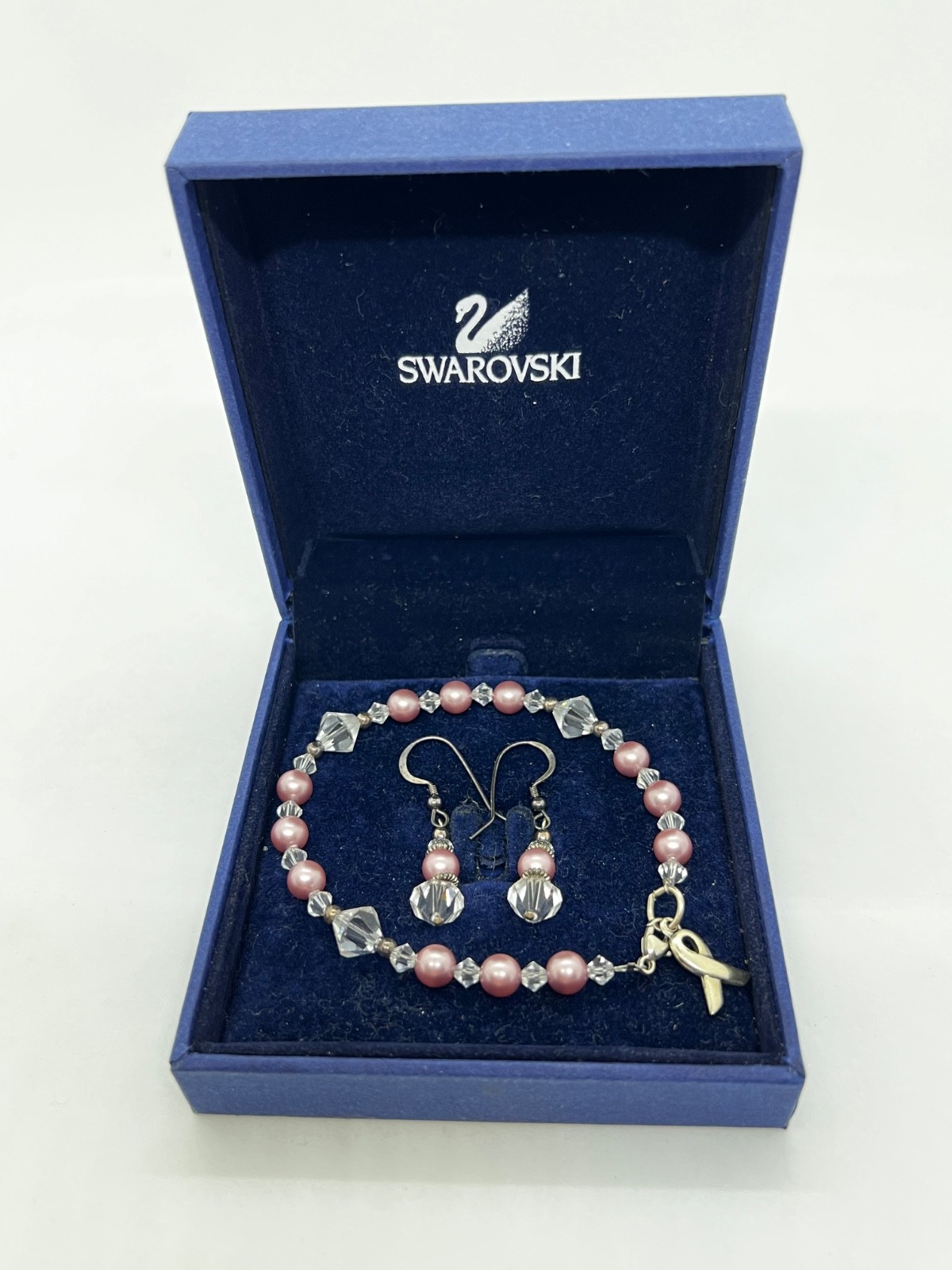 Swarovski Handmade Breast Cancer Awareness Pearl & Crystal Jewelry Set 7″