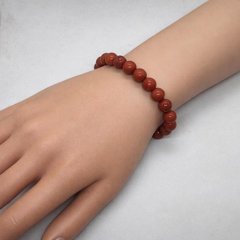 Natural Red Jasper Gemstone Bracelet | Polished Round Beads | Unisex Stretch Fit
