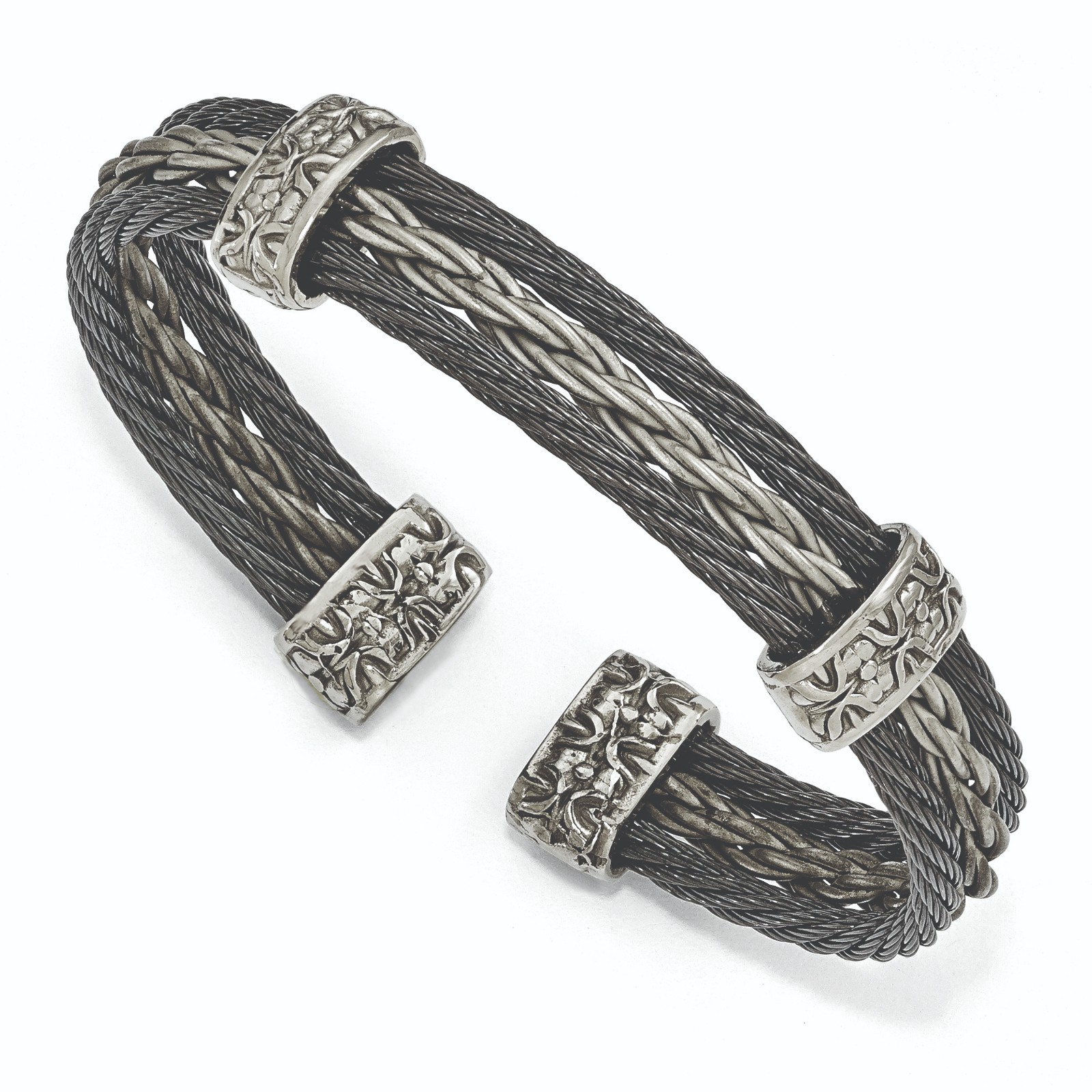 Edward Mirell Titanium Black Memory & Brushed Cable Cuff Bracelet MSRP – $459