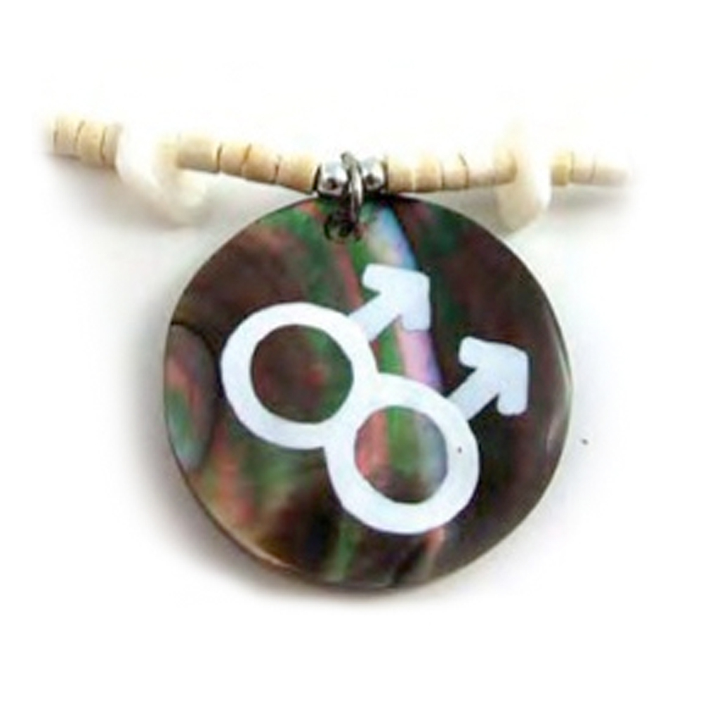 Pride Shack – Gay Pride Double Male Round Bead Brown Shell Necklace Gay Jewelry