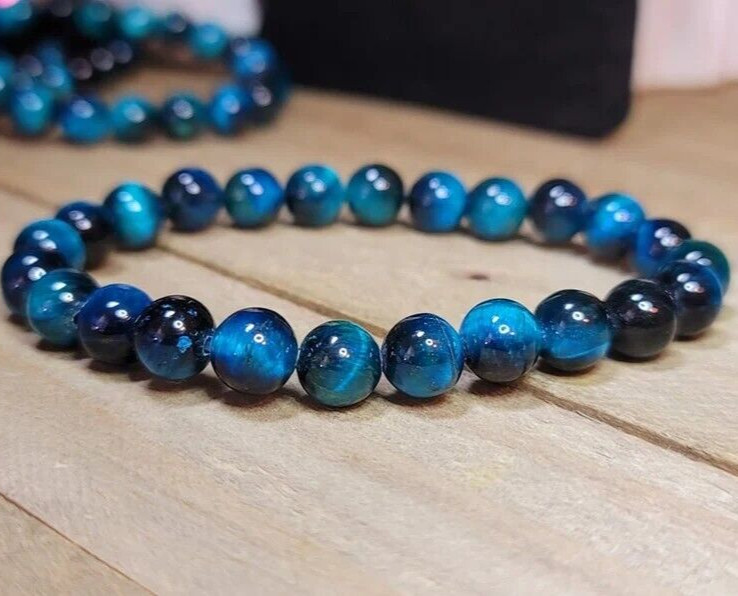 Natural 8MM Blue Tiger’s Eye Bead Healing Reiki Balance Men Women Bracelet Gifts