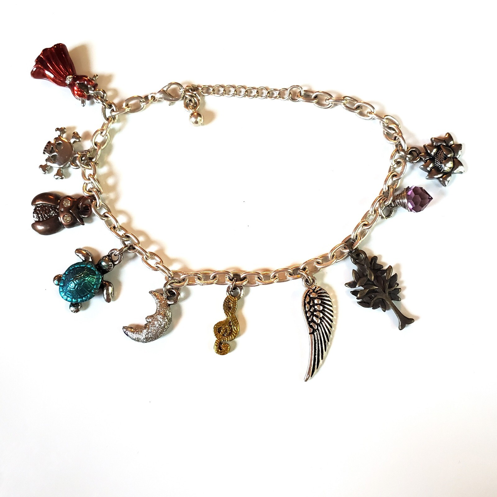 Charm Bracelet Animals Nature Music Adjustable Glass Accents Repurpose Wear