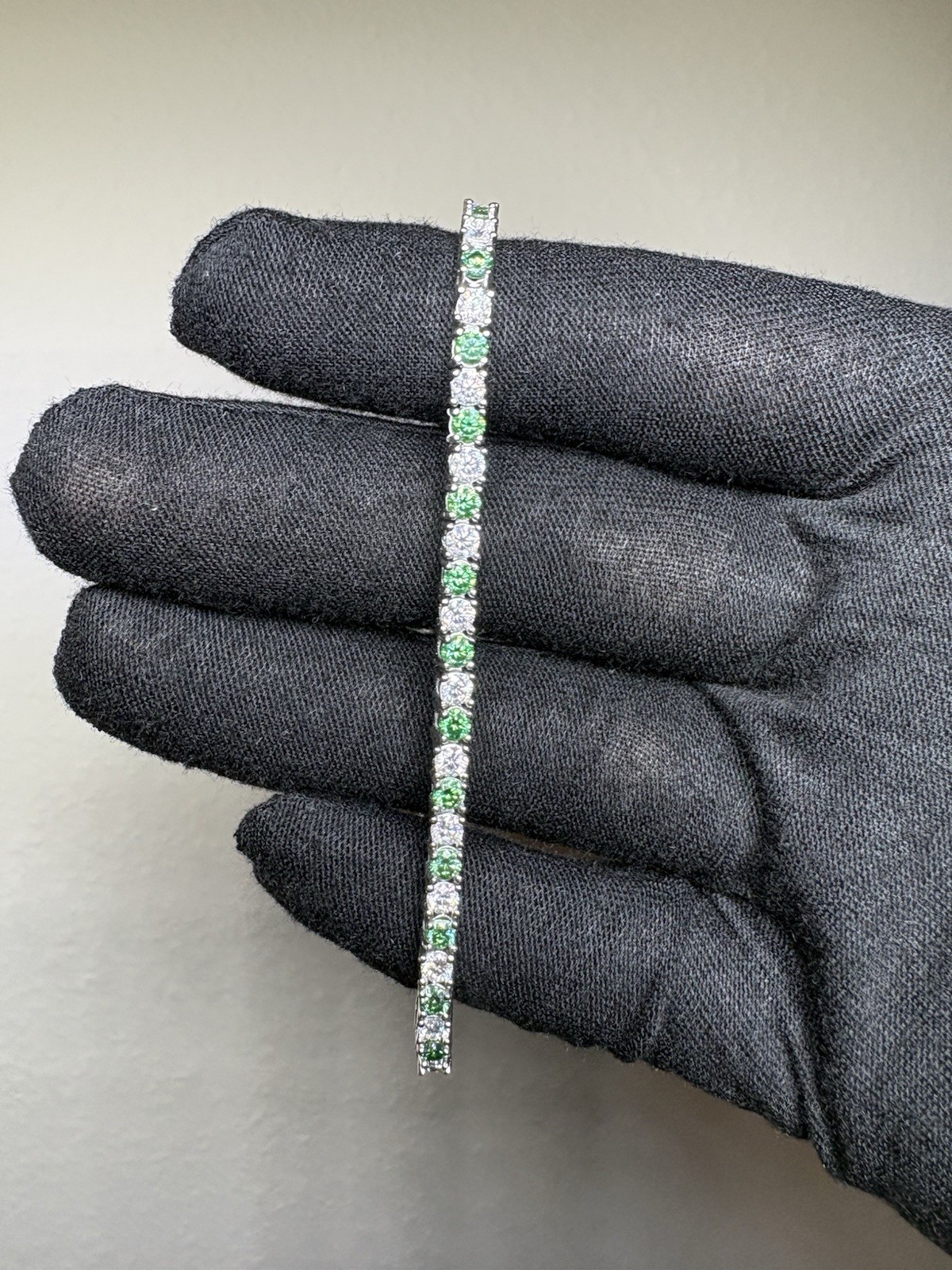 “Tennis Chain Bracelet” Green Moissanite S925 7.5in 3mm