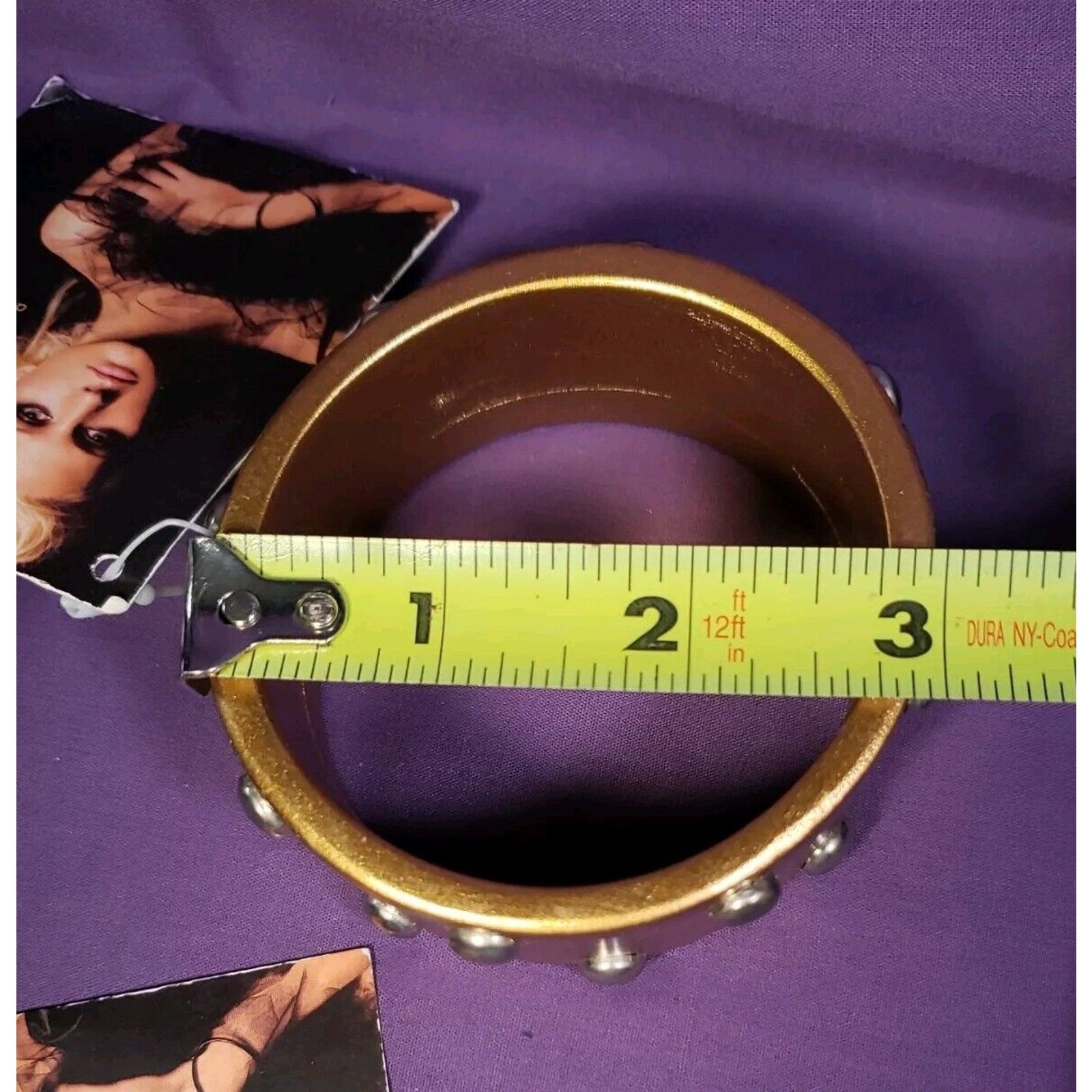 Claire’s Chunky Large Wide Wooden Bracelet In Matte Gold Tone, with tags