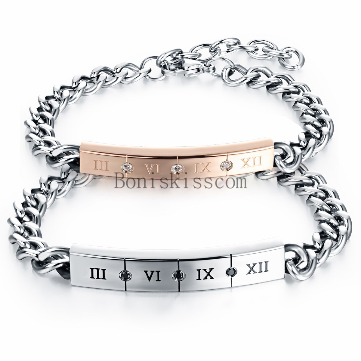 Roman Numerals Men’s Women’s Matching Couple Stainless Steel Chain Bracelet